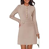 MEROKEETY Women's Fall 2026 Long Sleeve Bodycon Sweater Dress Button Crew Neck Winter Formal Mini Dresses