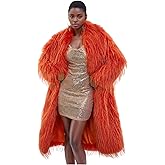 Tinhulf Orange Women's Long Warm Faux Fur Fashion Coat Overcoat Fur Sweater Jacket Outwear