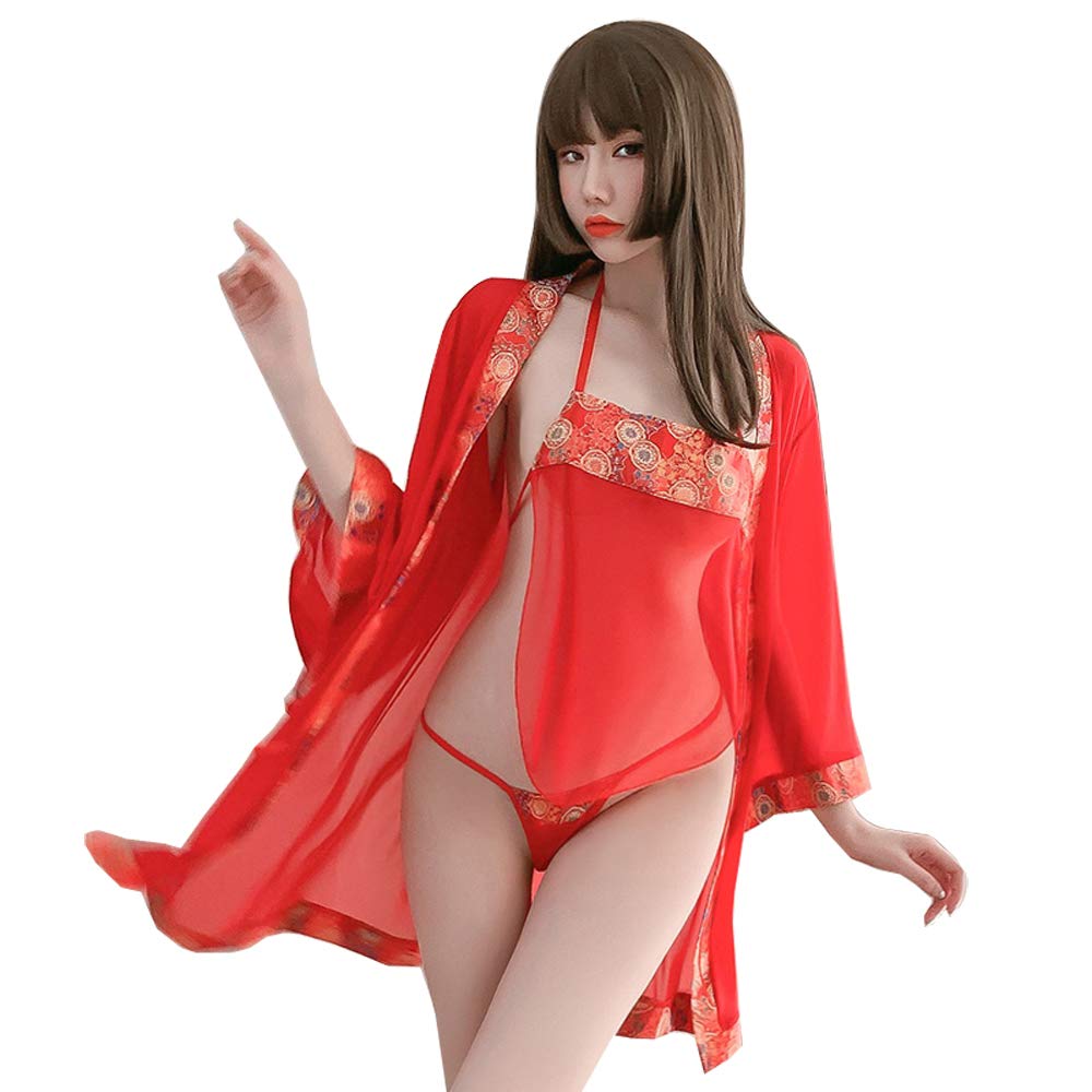 Women Lingerie Sexy Lingerie Japanese Retro Kimono Dress Cosplay Japanese Kimono Suit, 7970red, One Size