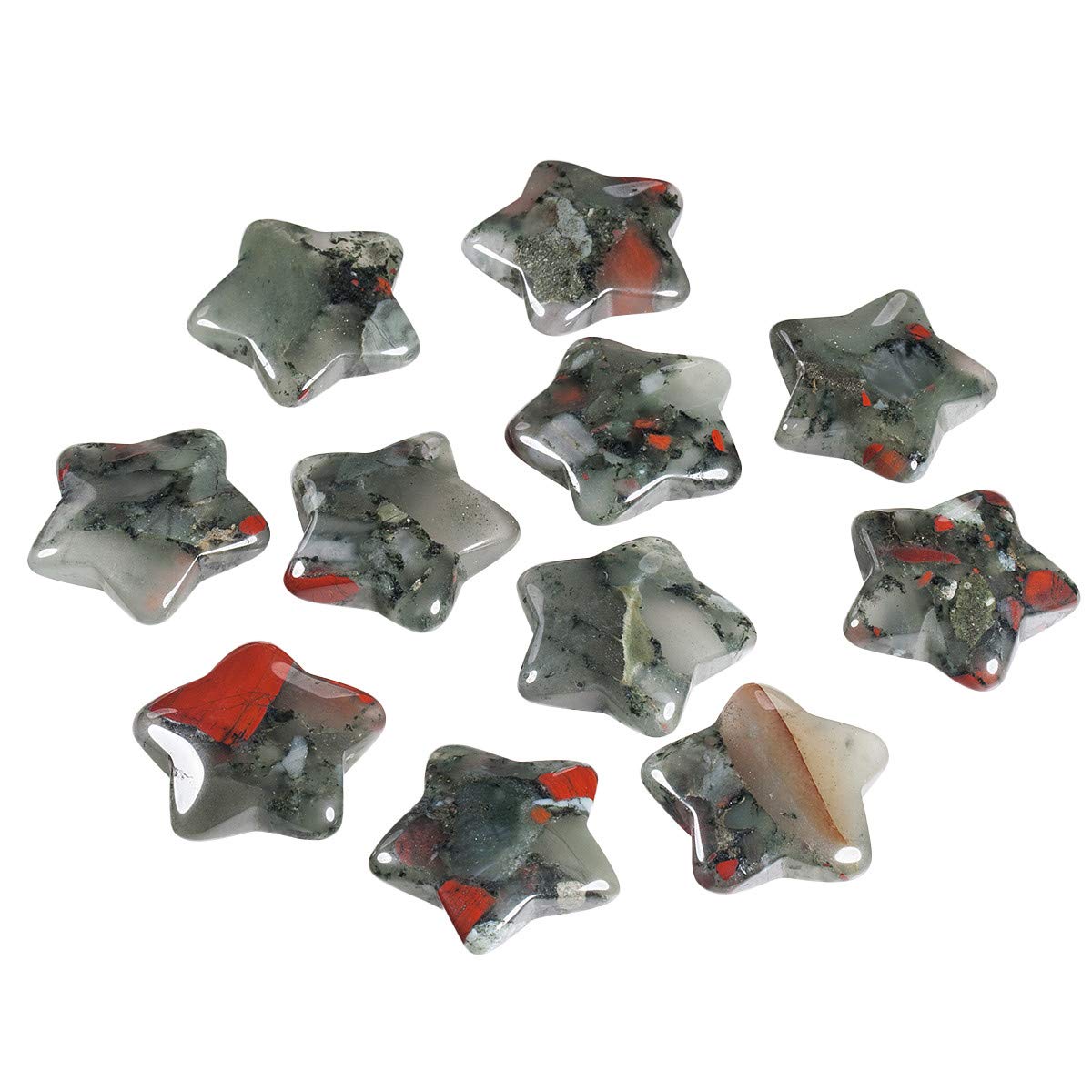 KYEYGWO 1.2" Carved Healing Crystal Star Stone Reiki Tumbled Polished Pocket Palm Worry Stone for Meditation Yoga Energy Balance, Pack of 6 Africa Bloodstone