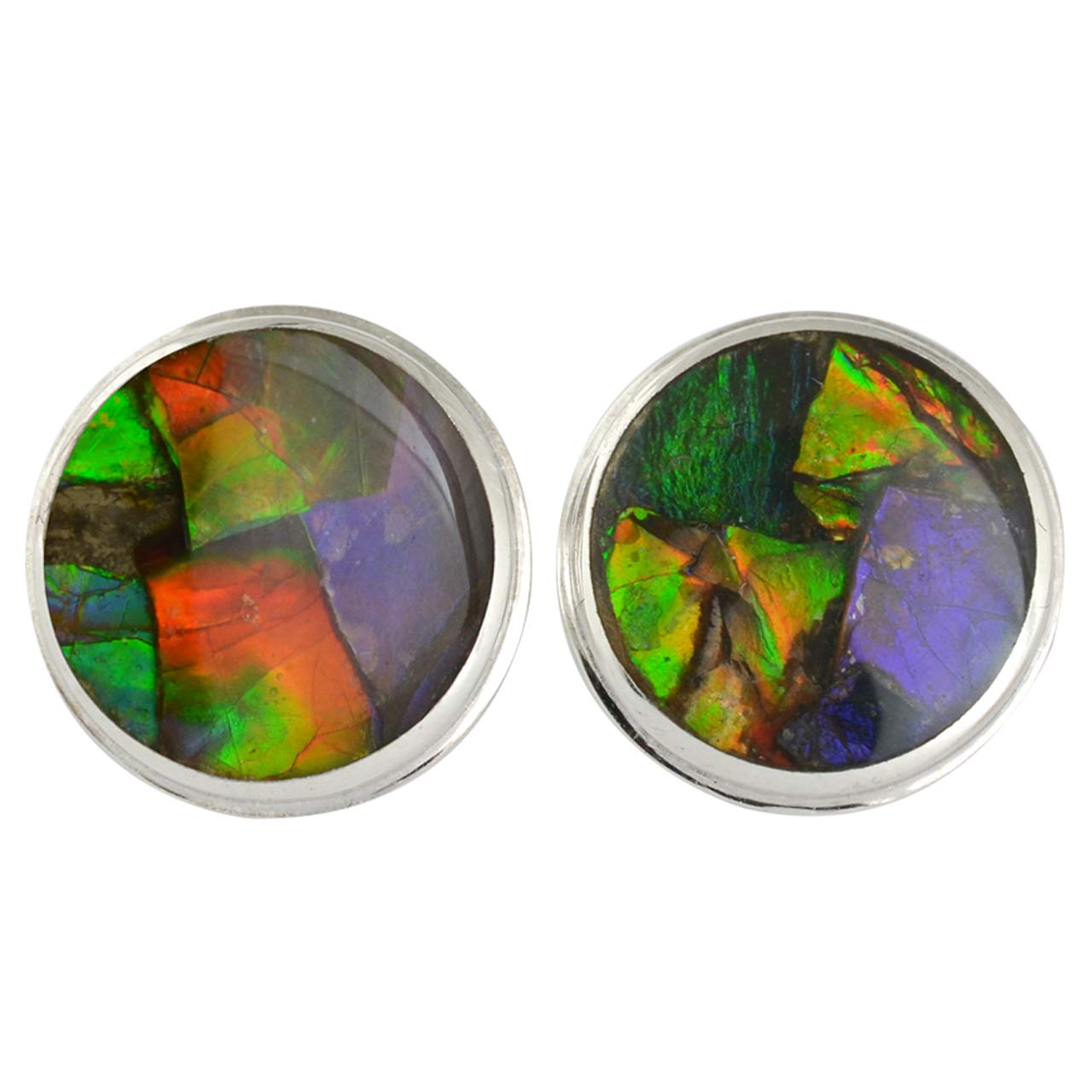 Starborn Sterling Silver Ammolite Post Earrings 10mm round