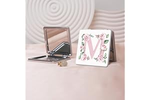 Flower Alphabet Series Portable Makeup Mirror, Foldable Mini Handheld Makeup Mirror, Double-Sided Flip Portable Square Contou