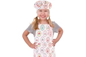 CRJHNS Kids Apron and Chef Hat Set, Adjustable Cotton Child Toddler Aprons with Pocket, Black Girls Boys Kitchen Bib Aprons f