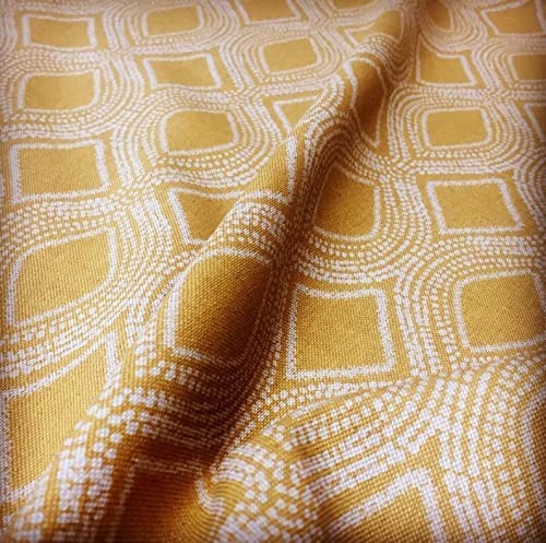 Art Deco Rhombus Damask Diamond Print Fabric Floral Cotton Material for Curtains Upholstery Home Decor - 140cm Wide Canvas - Mustard (1 Metre)