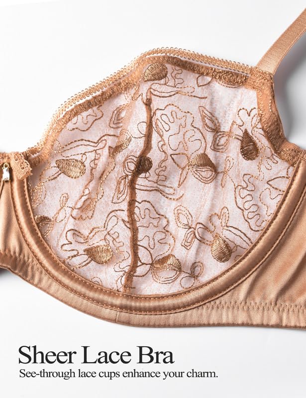 Wingslove Damen Dirndl BH mit Bügel Sexy Transparent Durchsichtiger Balconette Spitzen-BHS Ungepolstert für Große Brüste Super Weiche und Bequem