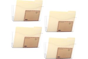 EASEPRES 4 Pack Plastic Clear Hanging File Paper Organizer with Single Pocket Vertical Wall Mounted Files Mail Letter Holder 