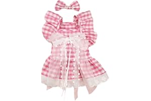 QWINEE Bow Decor Dog Dress Lace Princess Cat Dresses Ruffle Trim Dog Dress with Bow Hair Clip Puppy Tutu Skirt Holiday Party Costume Outfit Pet Dress for Small Medium Dogs Cats Kitten Girls Pink S