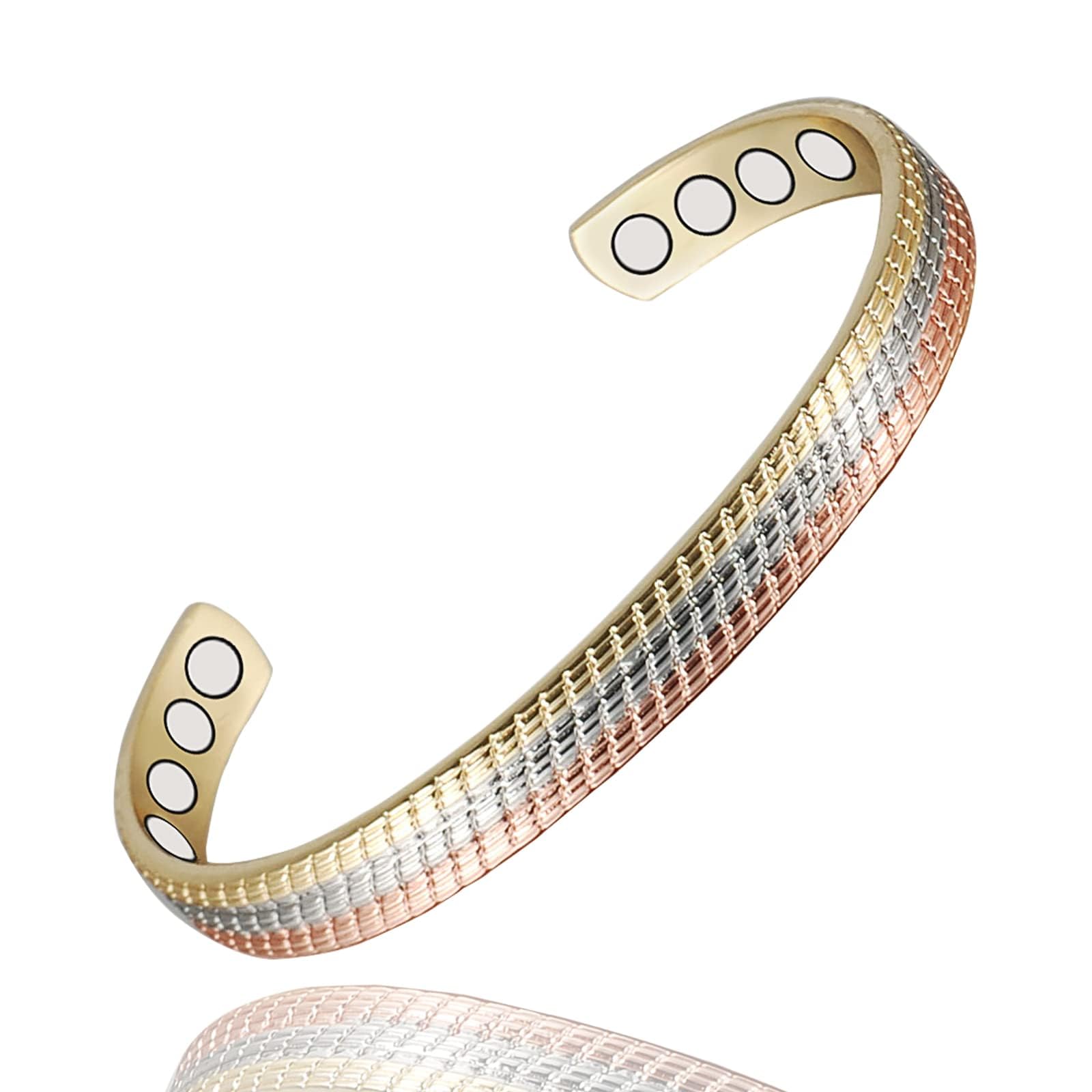 YINOX 6.5 inch Female Magnetic Copper Bracelet Tri Tone Magnet Bracelet, Suitable for Wife and Mother (8 magnets)