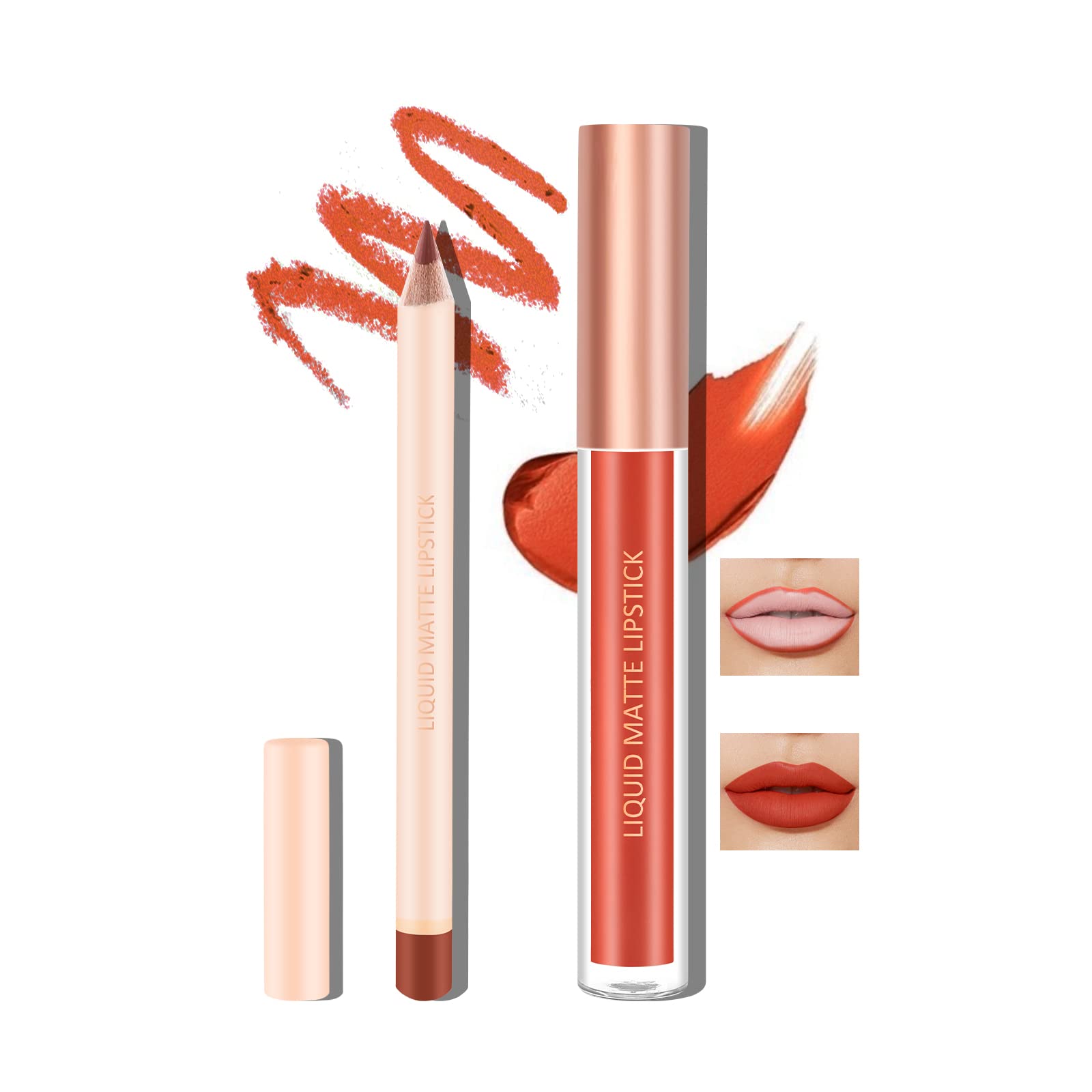 Boobeen Velvet Matte Lipstick Gift Set, Nude Red Lip Makeup With Longwear Waterproof Lipliner Pens & Smooth Matte Lip Stain Gloss