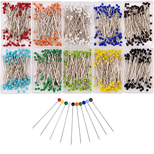 WoYu 3768 1000 Pieces Sewing Pins Glass Ball Multicolor Head Pins Straight for Dressmaking Jewelry Decoration (38mm),Yellow,blue,multicolor,white,red,black