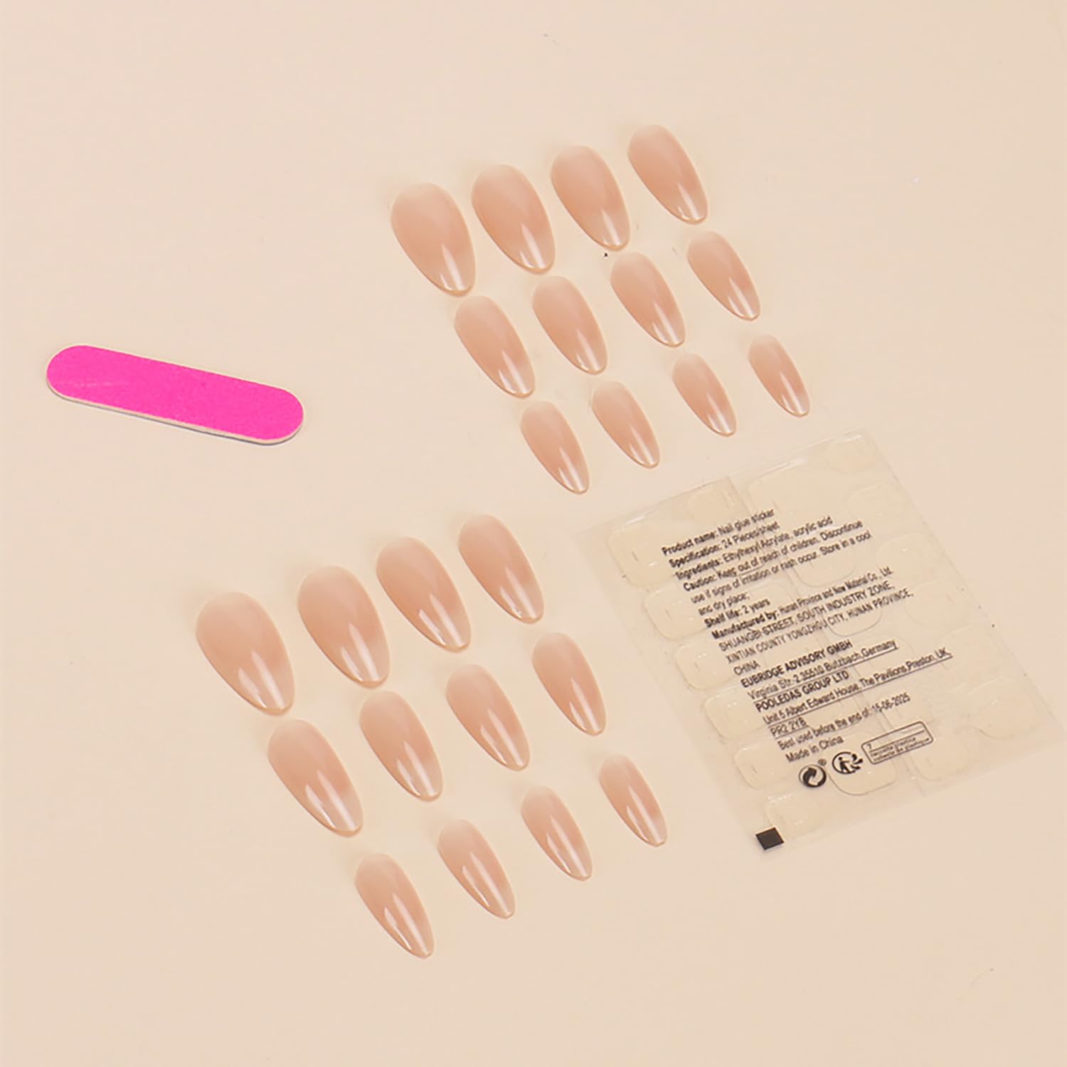 24Pcs Nude Gradient French Tip Press on Nails Medium Length Almond Shaped Artificial Acrylic Fake Nails TBRZTR Full Cover Reusable Glossy Nature French Coffin False Nails Glue on Nails for Women - Image 2