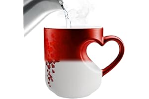 Heart-Shaped Color Changing Magic Ceramic Mug, 11OZ Valentines Heart Mug Ceramic Coffee Cup, Funny Heat Sensitive Colour Chan