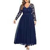 Talisea Plus Size Formal Wedding Dresses - Gowns Evening Prom Elegant V Neck Long Sleeve Lace Chiffon Long Maxi Dress