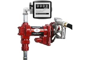 CAQEG 20GPM 12V DC Fuel Transfer Pump Gasoline Pump with Nozzle Kit for Gas Diesel Kerosene Red with Flow Meter