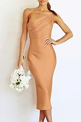 PRETTYGARDEN Women's Midi Satin Dress One Shoulder
