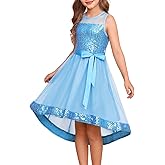 GRACE KARIN Girls Sequin Party Formal Dress Wedding Guest Sparkle Fancy Birthday Tulle High Low Prom Dresses 6-14 Years