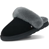 Parfeying Women's Cozy Australian Sheepskin Suede Scuff Slippers | OTARYN pairs genuine 18mm shearling with lightweight blown rubber soles for resilient rebound and impact-absorbing comfort.