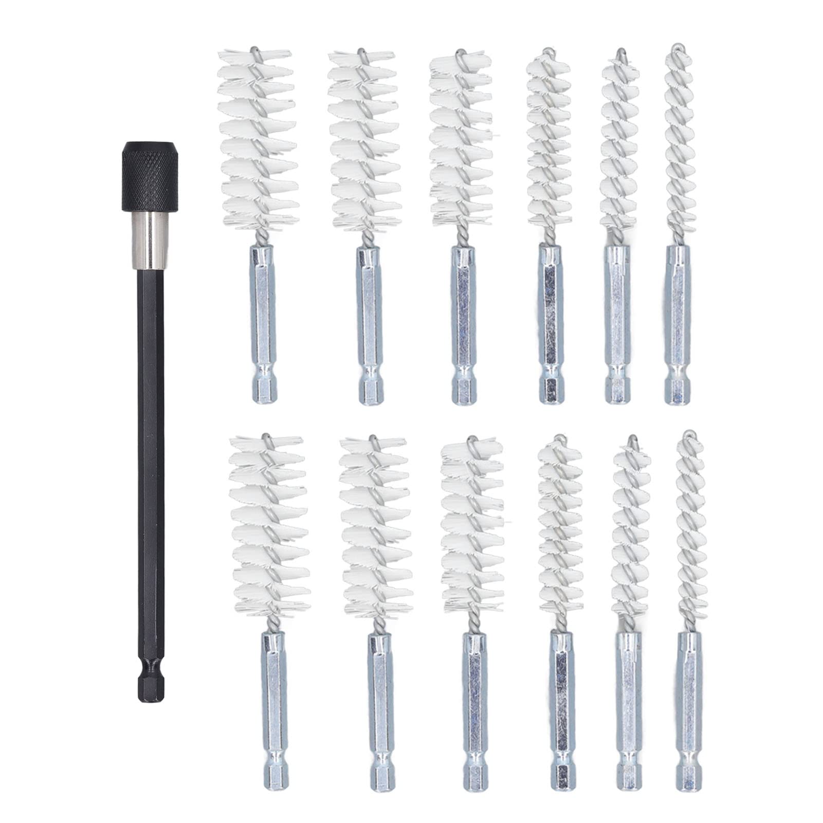 Wire Brush, 1/4in Hex Drill Shank Twisted Design Stainless Steel Bristle Rust Proof Easy to Use Bore Brush Set 8mm 10mm 12mm 15mm 17mm 19mm Diameter Stainless Steel Bore Brush (Nylon (White))