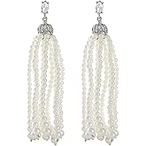 HETICA Long Tassel Pearl Dangle Earrings for Women, Exaggerated Faux Freshwater Fashion Pearl Drop Dangle Earrings Jewelry Bridal Wedding Gift