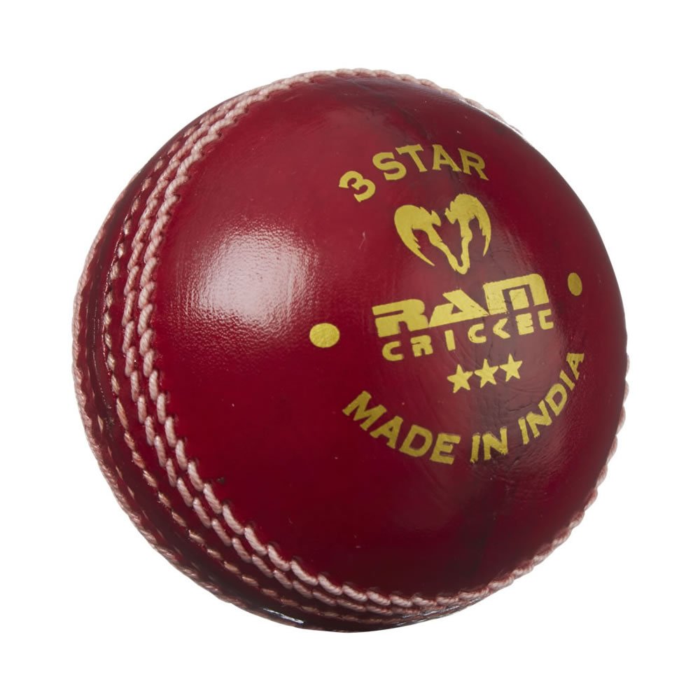 Ram Cricket 3 star Match Ball – Box of 6 – 4 piece leather Construction – Hand Stitched Traditional Seam – For match or training – Lacquered finish for Durability – Available in 5.5oz, 5oz & 4.75oz