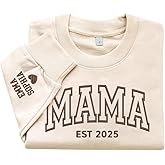 GodLover Custom Embroidered Mama EST with Kids Names Sweatshirt, Custom Kid Name On Sleeve, Sweatshirt For Women, Mama Gift