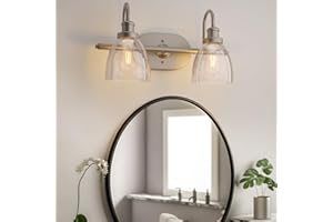 NeuType 2-Light Bathroom Light Fixtures, Brushed Nickel Vanity Light, Bathroom Light Fixtures Over Mirror, Vanity Lights for Bathroom with Clear Glass Shade