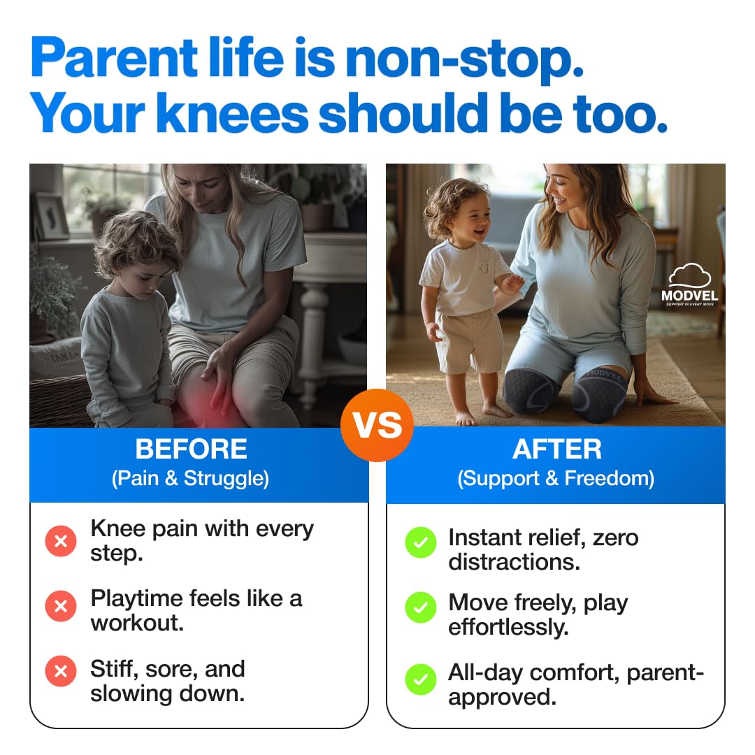 Modvel 2 Pack Knee Brace for Women & Men - Workout Knees Compression Sleeve for Knee Pain Relief Joint Support for ACL, Arthritis, Meniscus Tear Knees Brace for Sports, Rodilleras para Gym Fitness