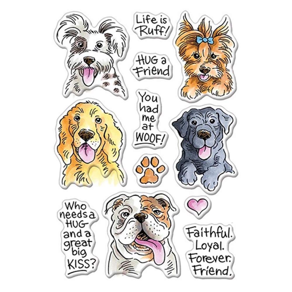 Various Puppy Dogs Dies and Stamp Sets for Card Making Life is Ruff,Faithful Loyal Forever Friend Words Clear Rubber Stamp DIY Scrapbooking Metal Cutting Dies for Paper Crafting Handmade Crafts