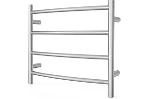 SHARNDY Towel Warmer Brushed Nickel for Bathroom Wall Mounted Bath Towel Heater Plug-in Electric Heated Towel Rack Stainless Steel Curved Round 4 Bars Drying Rack ETW29 40W 16.54x23.62x5.51 inches