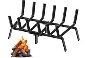FEED GARDEN Fireplace Grate 24 inch Heavy Duty Fireplace Log Holder, 1/2" Solid Steel Bar Fire Pit Grate for Indoor Outdoor, Wood Stove Fireplace Accessories Wrought Iron Firewood Burning Rack