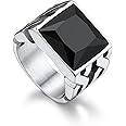 Bandmax Gemstone Signet Rings for Men, Stainless Steel Fancy Cut Cubic Zirconia Rings Blue Topaz/Emerald/Black Onyx/Ruby Ring Statement Ring Wedding Ring Size 7-14