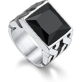 Bandmax Gemstone Signet Rings for Men, Stainless Steel Fancy Cut Cubic Zirconia Rings Blue Topaz/Emerald/Black Onyx/Ruby Ring Statement Ring Wedding Ring Size 7-14