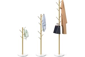 Durmmur Heavy Duty Coat Rack with Natural Marble Base, Freestanding Metal Coat Stand with 8 Hooks, Modern Stable Coat Hanger Tree for Bags, Jacket, Clothes, and Hats, Gold Metal