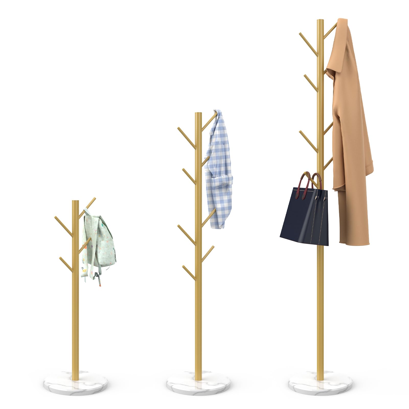 Photo 1 of Durmmur Heavy Duty Coat Rack with Natural Marble Base, Freestanding Metal Coat Stand with 8 Hooks, Modern Stable Coat Hanger Tree for Bags, Jacket, Clothes, and Hats, Gold Metal