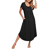 Ekouaer Long Nightgowns for Women with Pockets Short Sleeves Moo Moos for Women Casual Maxi Dress House Dresses S-XXXL