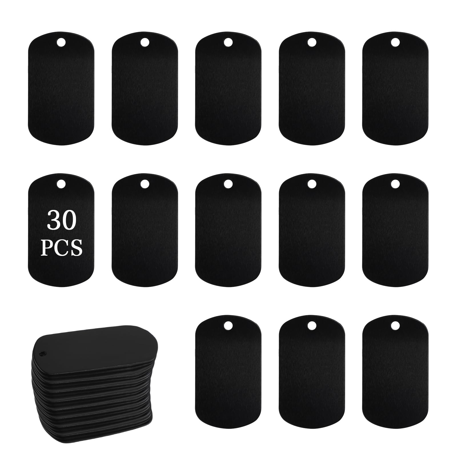 LALAGO 30 Pieces Blank Aluminum Stamping Pieces, Black Dog Tag Can Engraving, Personalized Dog Tag, No Chain, Aluminum Tags for Bracelet, Necklace, Pets — image 1