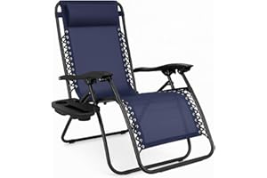 CB COZY BOX CozyBox Adjustable Zero Gravity Lounge Chair with Steel Mesh Fabric: Reclining Lawn Chair Featuring Comfort Pillow, Cup Holder Tray, and Customizable Recline Positions