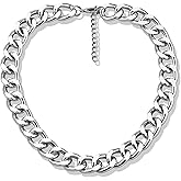 ANGLEQUEEN Chunky Silver Necklaces for Women Silver Layered Pirate Necklaces Punk 8090s Hip Hop Cuban Link Chain Necklace Layered Choker Necklace Pirate Prom Jewelry Freaknik Outfit Accessories