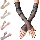 Arm Sleeves for Women Long Ultra Thin Lace Gloves UV Sun Protection, 5 pairs Compression Cooling Sleeve Cover, Mesh Arms Legs Fingerless Tulle Sunscreen Accessory for Party Driving, Running, Riding