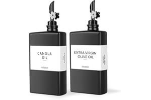 2pack Square Glass Oil Dispenser,Black 350ml/11.8 oz Kitchen Olive Oil Bottle with Plum-Shaped Auto-Open Pourer, Oil and Vine