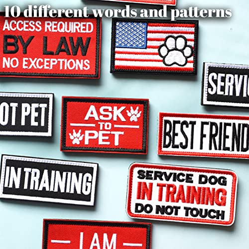 GYGYL 10Pcs Service Dog Patches, Ask to Pet Do Not Pet Patch, Tactical Pet in Training, Embroidered Fastener Hook and Loop Patch for Dog Vest Harnesses Collars