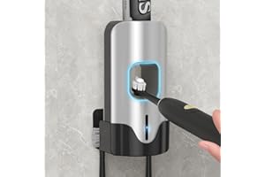 TUCAO Automatic Toothpaste Dispenser Wall Mounted - Hands-Free Toothpaste Squeezer with 3 Speed Settings, 2 Toothbrush Holders & Strong Adhesive - Smart Bathroom Organizer for Kids and Adults