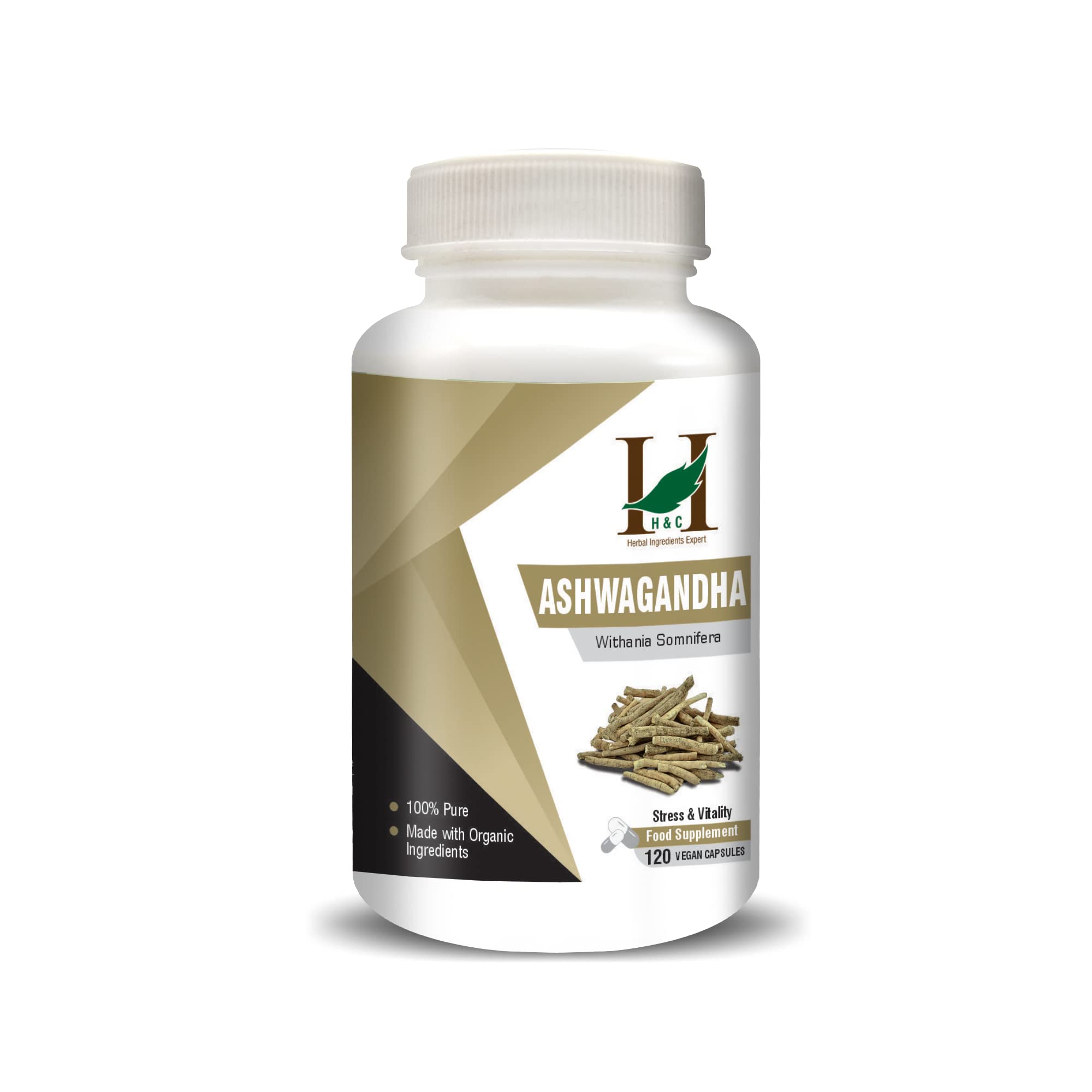H&C Ashwagandha Capsules (Withania Somnifera) - 900mg per Serving, 120 Vegan Capsules | for General Wellness