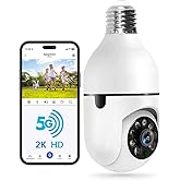 WESECUU Light Bulb Security Camera -5G& 2.4GHz WiFi 2K Security Cameras Wireless Outdoor Motion Detection and Alarm,Two-Way T