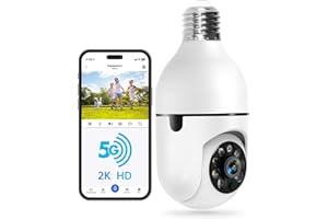 WESECUU Light Bulb Security Camera -5G& 2.4GHz WiFi 2K Security Cameras Wireless Outdoor Motion Detection and Alarm,Two-Way Talk,Color Night Vision,Human Detection, Bulb Camera Compatible with Alexa