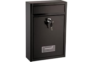 DEAYOU Wall Mount Mailbox, Steel Cover Metal Drop Box, Mail Box with Key Lock, Dropbox with Slot for Envelope, Home, Outside, Office Business, Decor, 12.6" H x 8.5" L x 3.3" W, Black