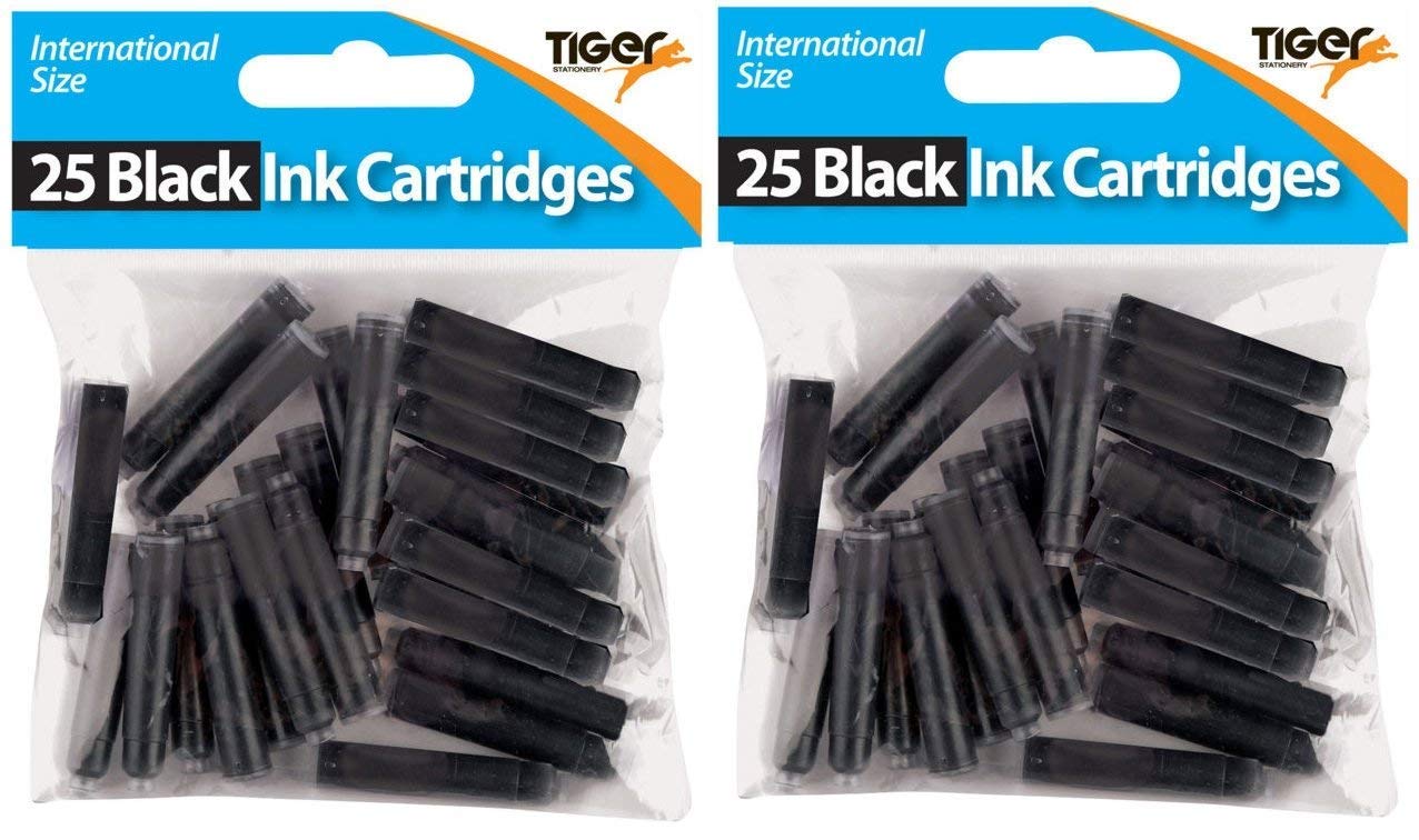Short Black Universal Standard Ink Cartridges Pack of 50 For Fountain Pens