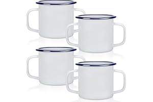 Dingion 4 Pcs Two Handled Cups for Parkinsons Patients 16 oz Dual Handled Mug Enameled Steel Cups for Disabled Dysphagia Pati