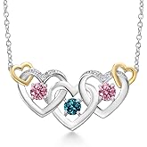 Gem Stone King 925 Silver and 10K Yellow Gold London Blue Topaz Pink and White Lab Grown Diamond Heart Shape Pendant Necklace For Women (0.89 Cttw, with 18 Inch Chain)
