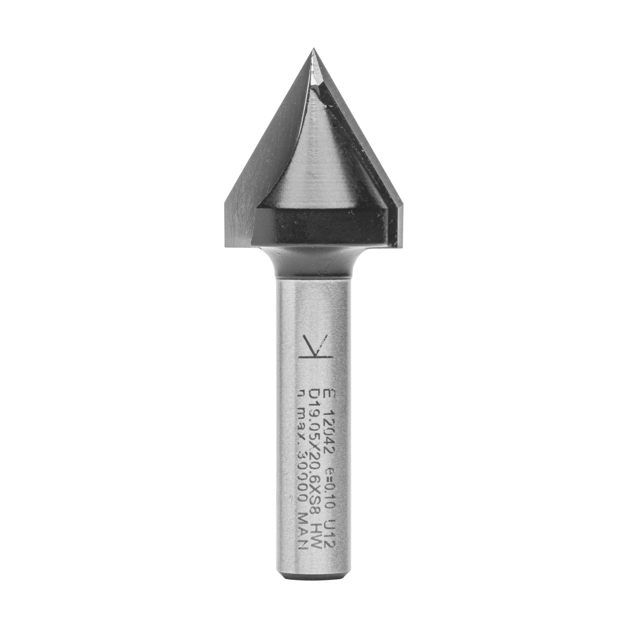 ENT 12042 V-Groove-Cutter and Engraving Cutter TC Shank (S) 8 mm, Diameter (D) 19,05 mm, NL 20,6 mm, E 60°, SL 32 mm